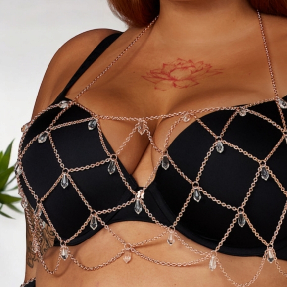 SAVAGE X FENTY CRYSTAL CRUSH CHAIN BRALETTE- ROSE GOLD SIZE  (1X-3X) - Picture 3 of 9